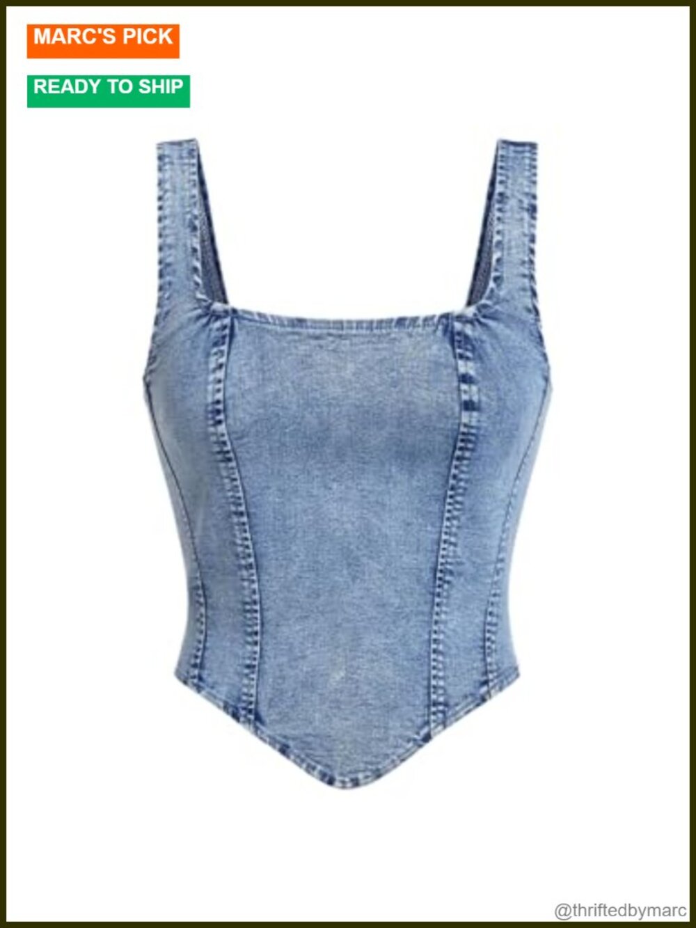 Denim Corset Tank Top Crop Sleeveless Zip Up Back Irregular Hem